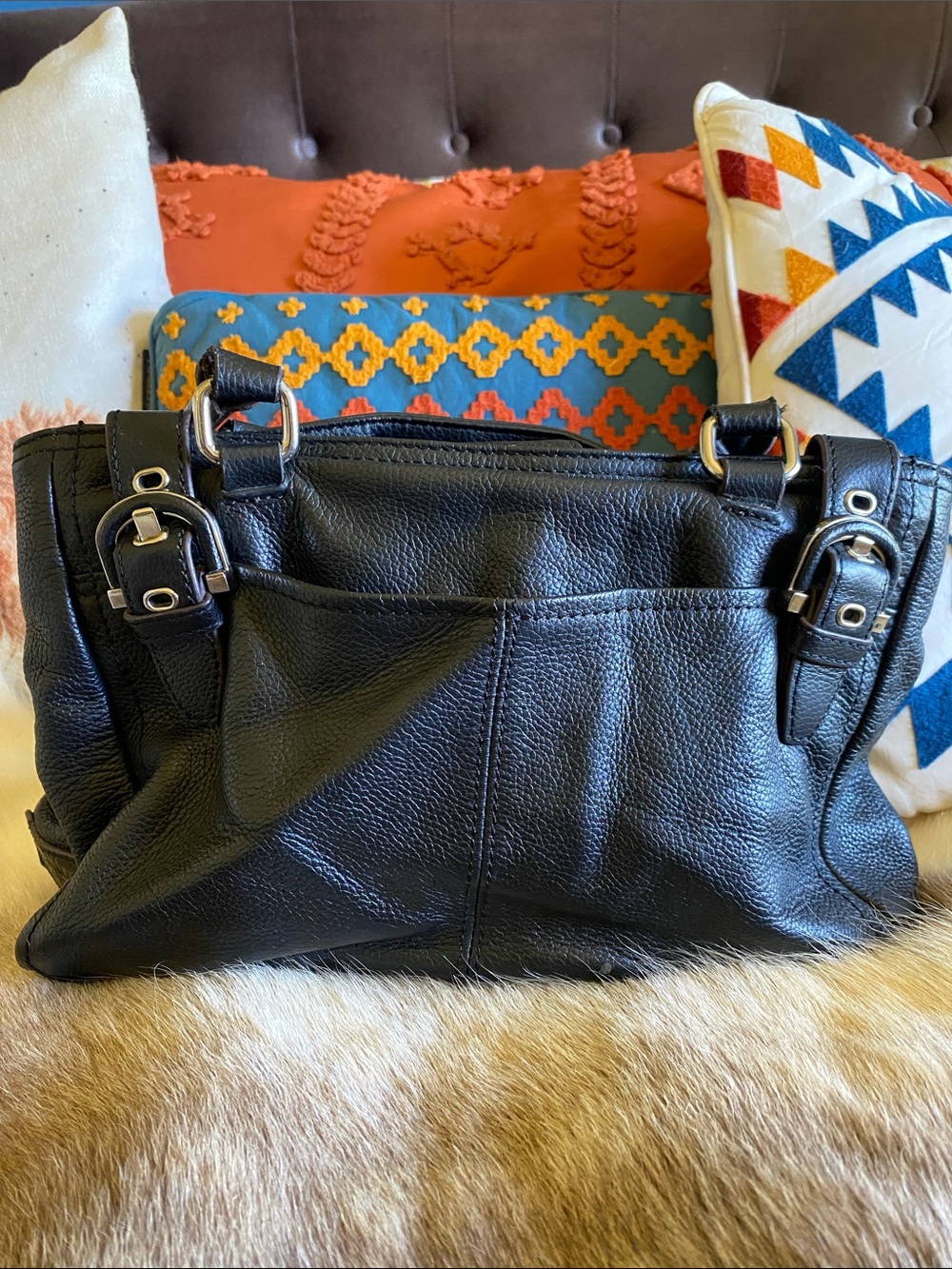 Tignanello Black Leather Women’s Tote - Sleek Everyday Handbag